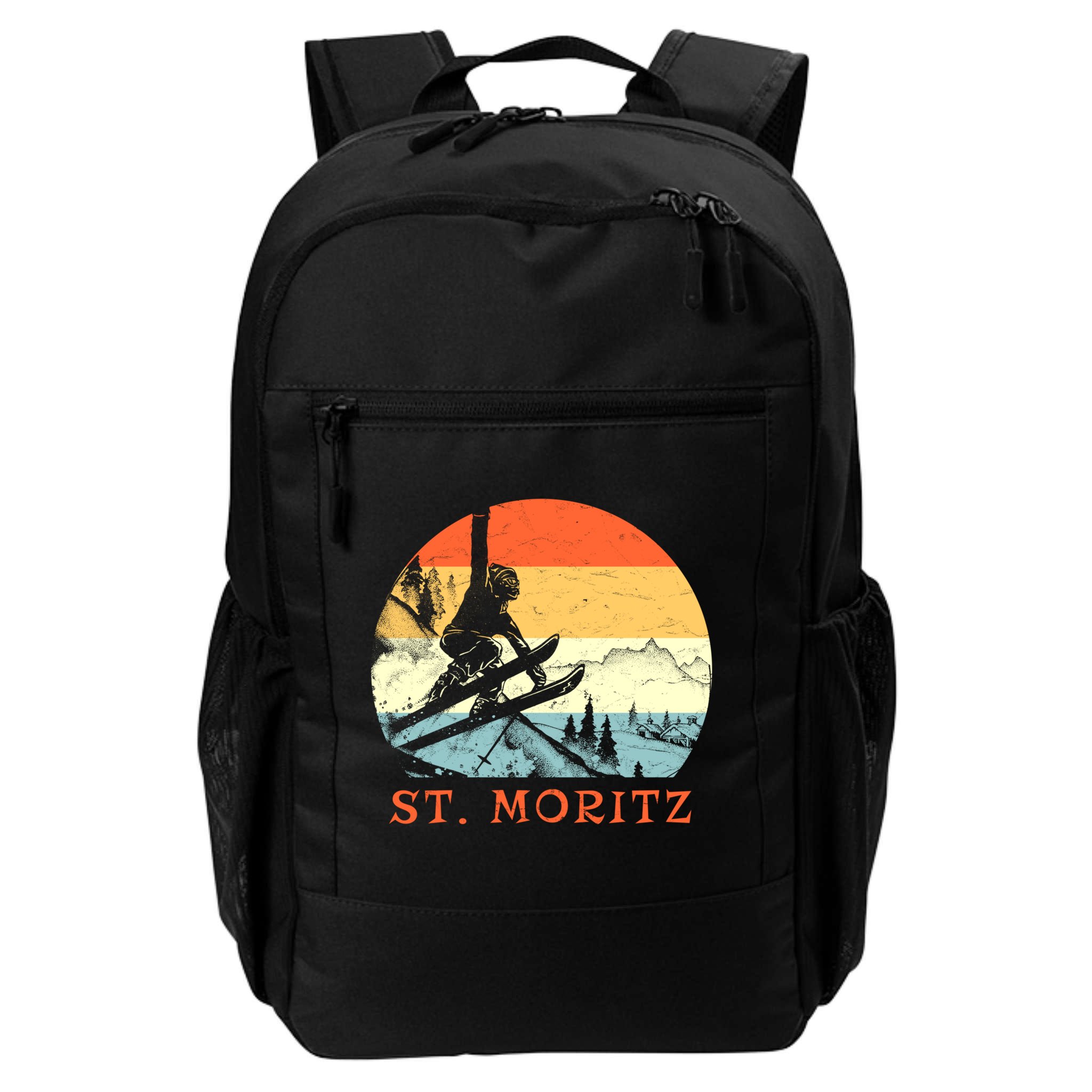Ski St Moritz Switzerland Vintage Snow Skiing Vacation Gift Backpack