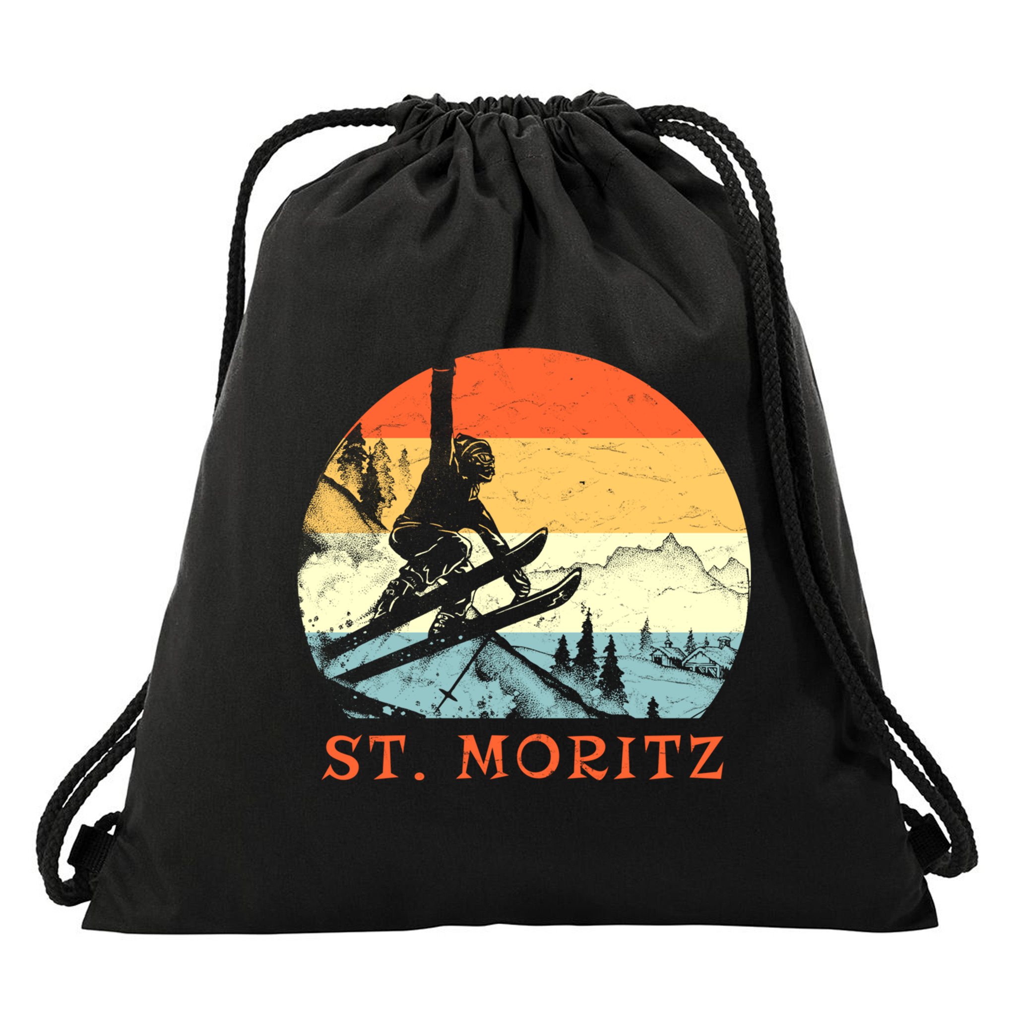 Ski St Moritz Switzerland Vintage Snow Skiing Vacation Gift Drawstring Bag