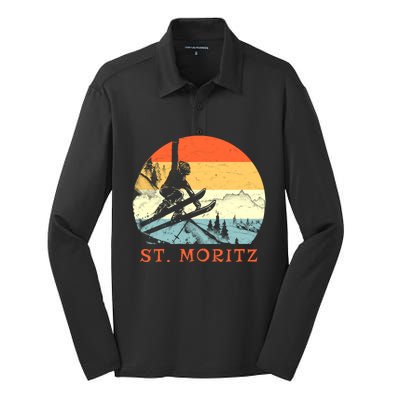 Ski St Moritz Switzerland Vintage Snow Skiing Vacation Gift Silk Touch Performance Long Sleeve Polo