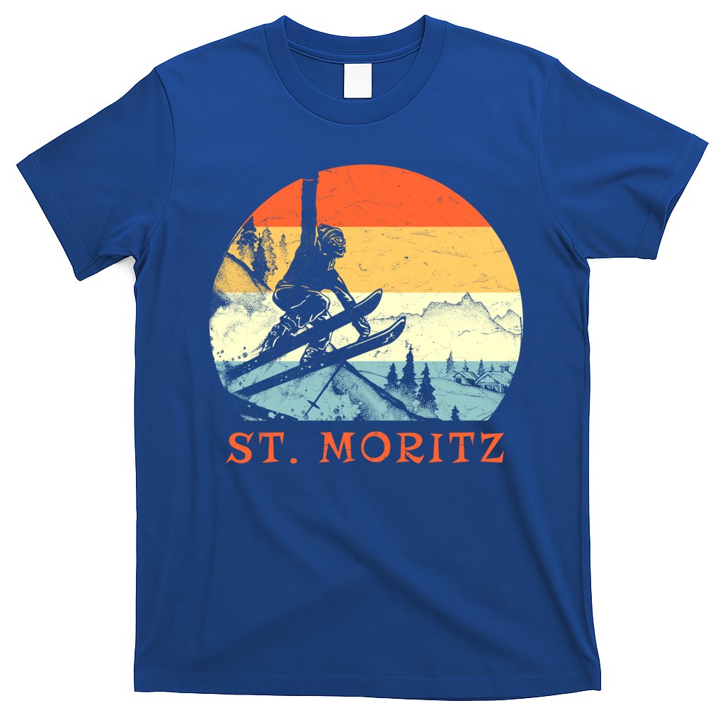 Ski St Moritz Switzerland Vintage Snow Skiing Vacation Gift T-Shirt