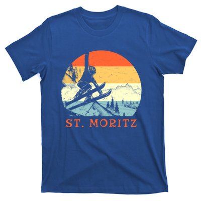 Ski St Moritz Switzerland Vintage Snow Skiing Vacation Gift T-Shirt