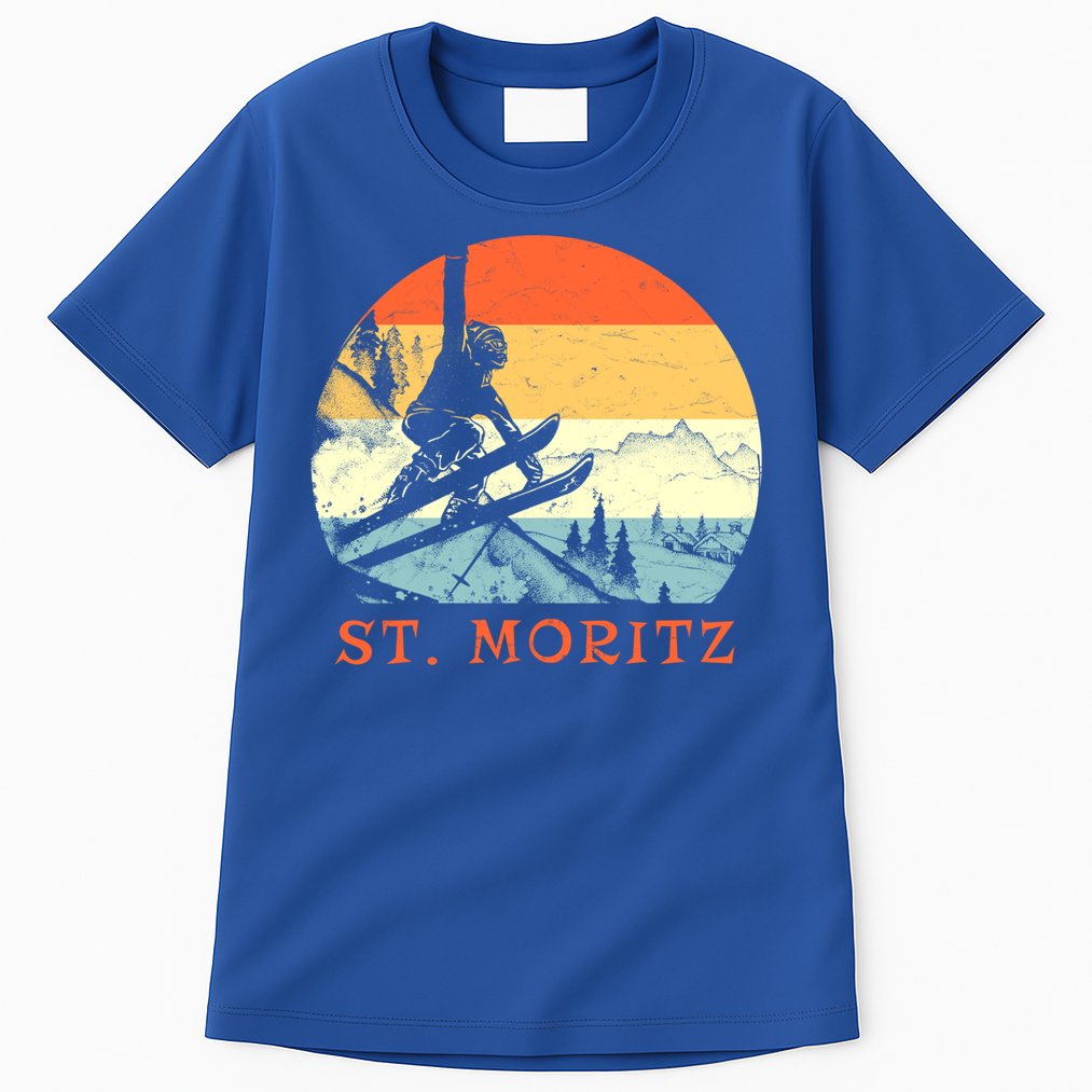 Ski St Moritz Switzerland Vintage Snow Skiing Vacation Gift Tall T-Shirt