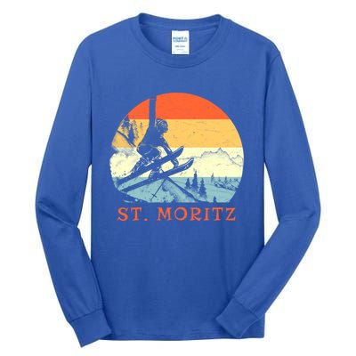 Ski St Moritz Switzerland Vintage Snow Skiing Vacation Gift Tall Long Sleeve T-Shirt