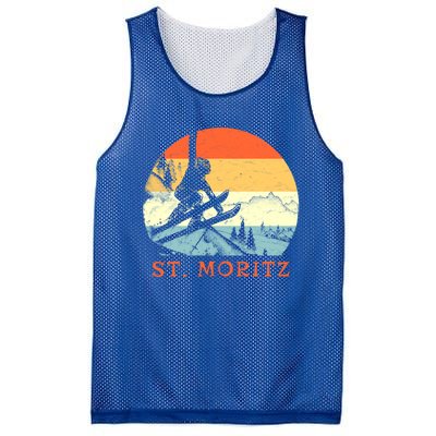 Ski St Moritz Switzerland Vintage Snow Skiing Vacation Gift Mesh Reversible Basketball Jersey Tank