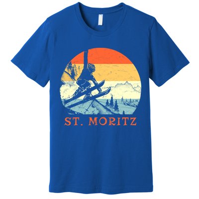 Ski St Moritz Switzerland Vintage Snow Skiing Vacation Gift Premium T-Shirt