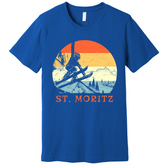 Ski St Moritz Switzerland Vintage Snow Skiing Vacation Gift Premium T-Shirt