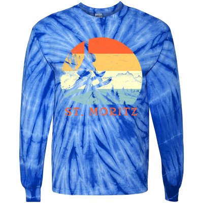 Ski St Moritz Switzerland Vintage Snow Skiing Vacation Gift Tie-Dye Long Sleeve Shirt