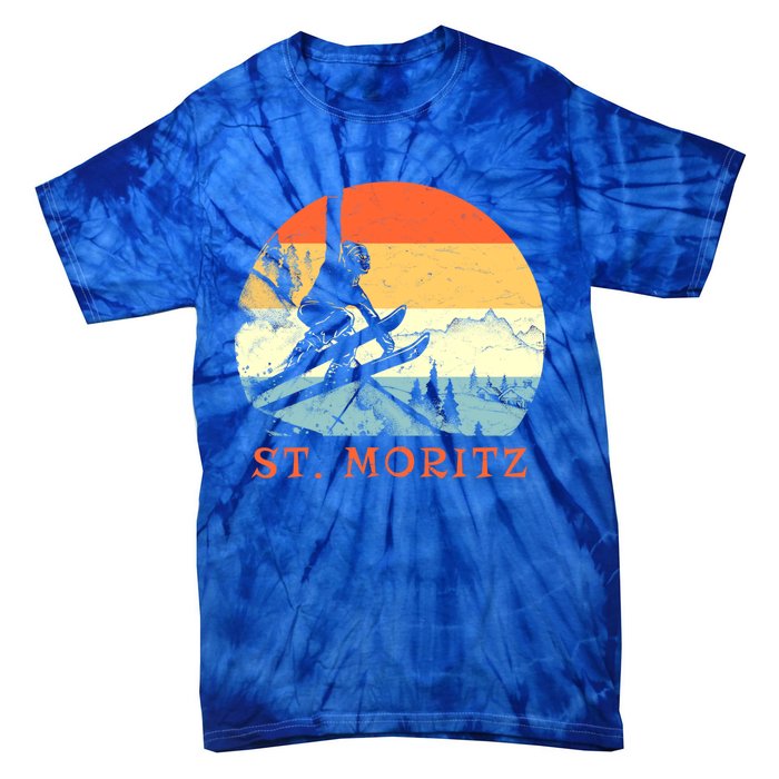 Ski St Moritz Switzerland Vintage Snow Skiing Vacation Gift Tie-Dye T-Shirt