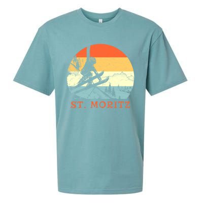 Ski St Moritz Switzerland Vintage Snow Skiing Vacation Gift Sueded Cloud Jersey T-Shirt