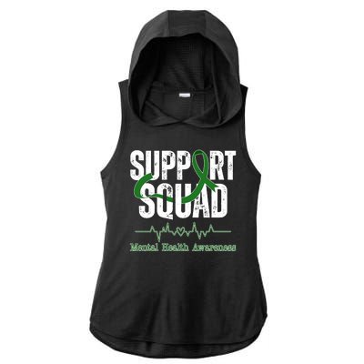 Support Squad Mental Health Awareness Heartbeat Ribbon Ladies PosiCharge Tri-Blend Wicking Draft Hoodie Tank