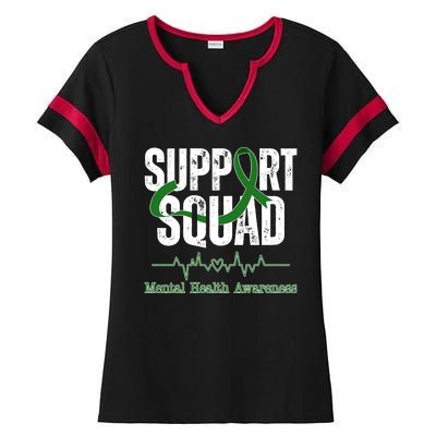 Support Squad Mental Health Awareness Heartbeat Ribbon Ladies Halftime Notch Neck Tee