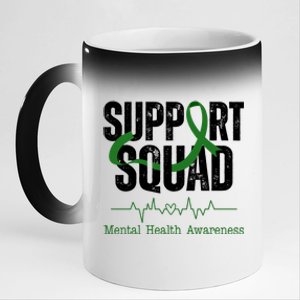 Support Squad Mental Health Awareness Heartbeat Ribbon 11oz Black Color Changing Mug