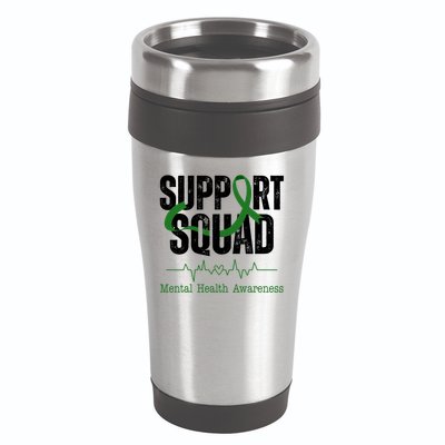 Support Squad Mental Health Awareness Heartbeat Ribbon 16oz Travel Tumbler