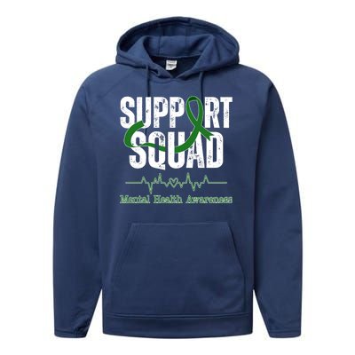 Support Squad Mental Health Awareness Heartbeat Ribbon Performance Fleece Hoodie