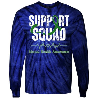 Support Squad Mental Health Awareness Heartbeat Ribbon Tie-Dye Long Sleeve Shirt