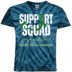 Support Squad Mental Health Awareness Heartbeat Ribbon Kids Tie-Dye T-Shirt