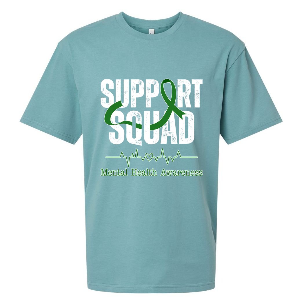 Support Squad Mental Health Awareness Heartbeat Ribbon Sueded Cloud Jersey T-Shirt