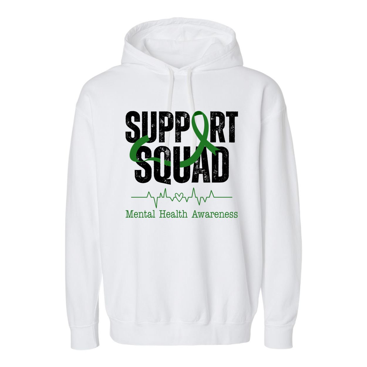 Support Squad Mental Health Awareness Heartbeat Ribbon Garment-Dyed Fleece Hoodie