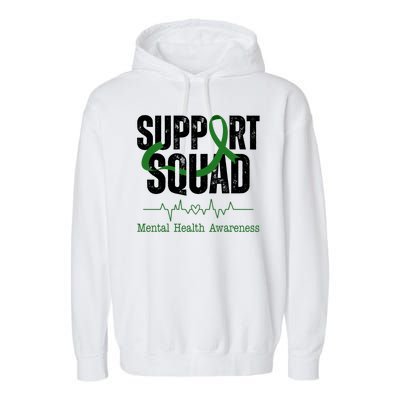 Support Squad Mental Health Awareness Heartbeat Ribbon Garment-Dyed Fleece Hoodie