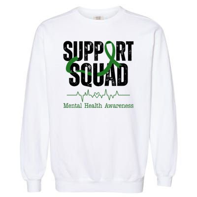 Support Squad Mental Health Awareness Heartbeat Ribbon Garment-Dyed Sweatshirt