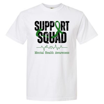 Support Squad Mental Health Awareness Heartbeat Ribbon Garment-Dyed Heavyweight T-Shirt