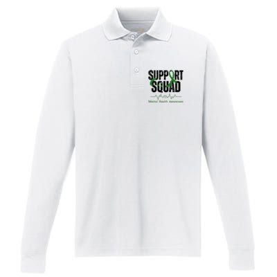 Support Squad Mental Health Awareness Heartbeat Ribbon Performance Long Sleeve Polo