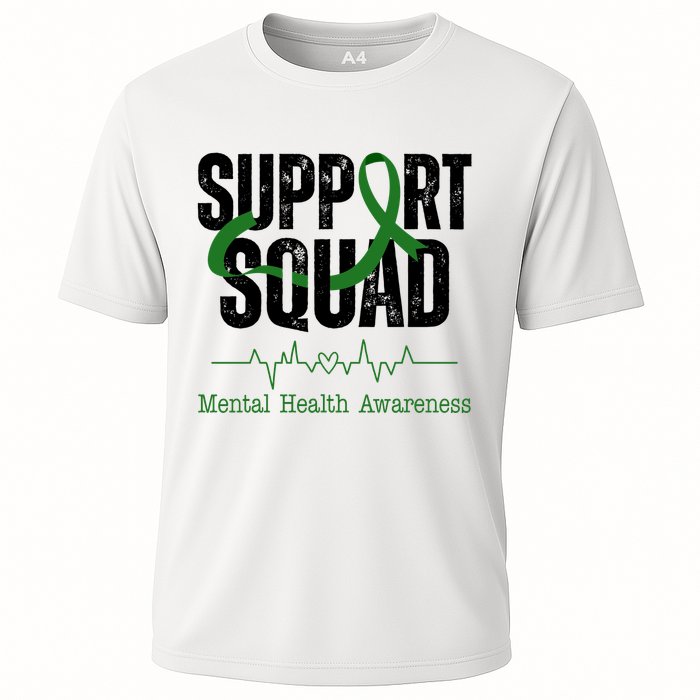 Support Squad Mental Health Awareness Heartbeat Ribbon Cooling Performance Crew T-Shirt