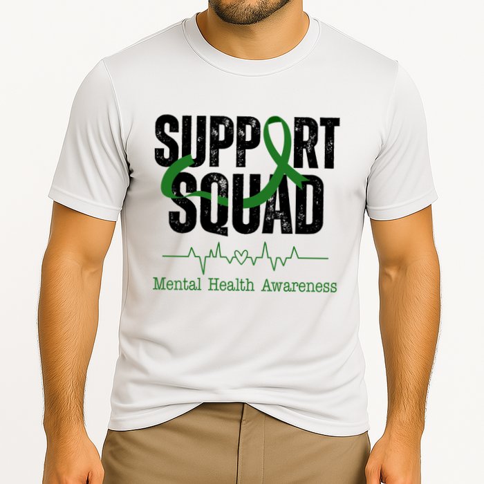 Support Squad Mental Health Awareness Heartbeat Ribbon Cooling Performance Crew T-Shirt