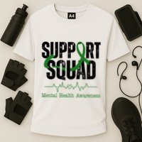 Support Squad Mental Health Awareness Heartbeat Ribbon Cooling Performance Crew T-Shirt