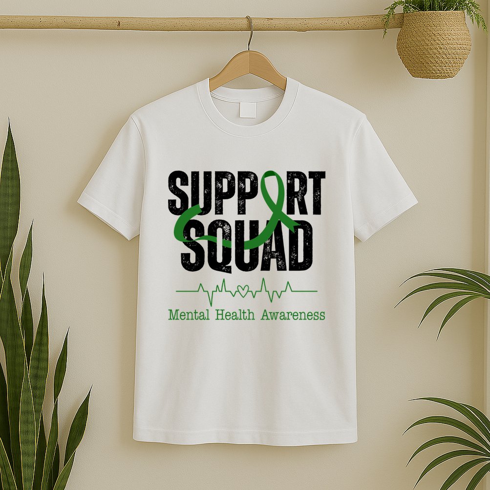 Support Squad Mental Health Awareness Heartbeat Ribbon T-Shirt