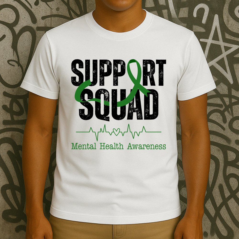 Support Squad Mental Health Awareness Heartbeat Ribbon T-Shirt
