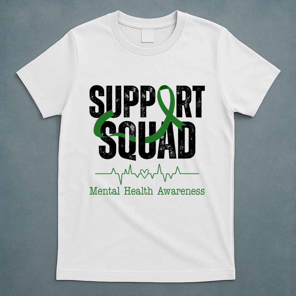Support Squad Mental Health Awareness Heartbeat Ribbon T-Shirt