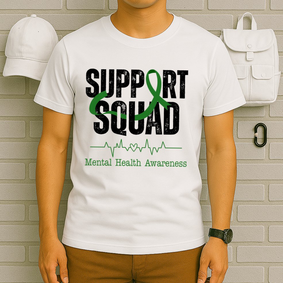 Support Squad Mental Health Awareness Heartbeat Ribbon T-Shirt