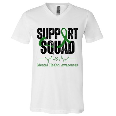 Support Squad Mental Health Awareness Heartbeat Ribbon V-Neck T-Shirt