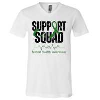 Support Squad Mental Health Awareness Heartbeat Ribbon V-Neck T-Shirt