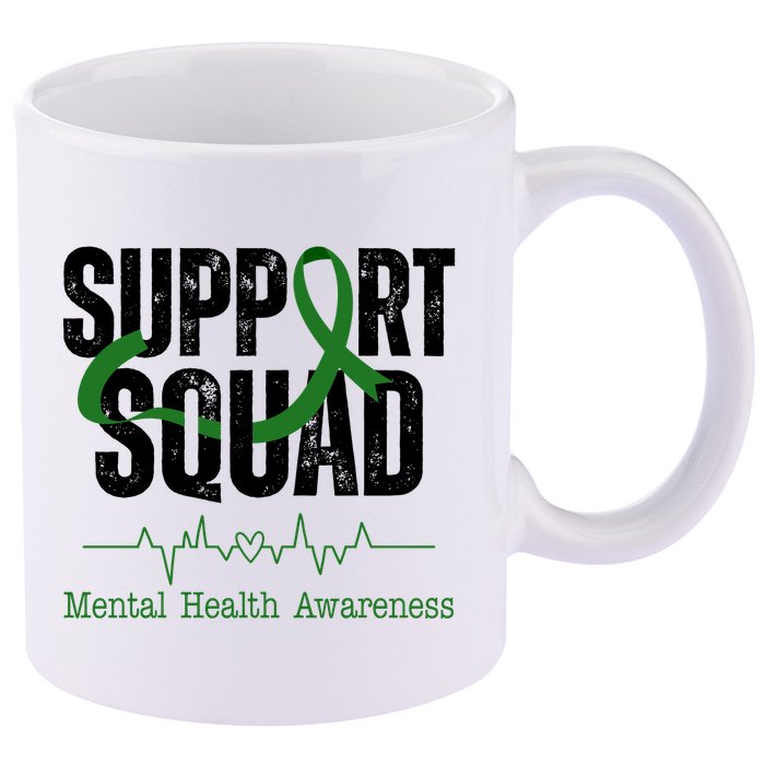Support Squad Mental Health Awareness Heartbeat Ribbon 11oz C Handle Ceramic Mug