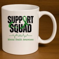 Support Squad Mental Health Awareness Heartbeat Ribbon 11oz C Handle Ceramic Mug