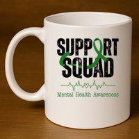 Support Squad Mental Health Awareness Heartbeat Ribbon 11oz C Handle Ceramic Mug