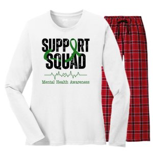 Support Squad Mental Health Awareness Heartbeat Ribbon Women's Long Sleeve Flannel Pajama Set 