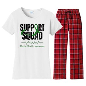 Support Squad Mental Health Awareness Heartbeat Ribbon Women's Flannel Pajama Set