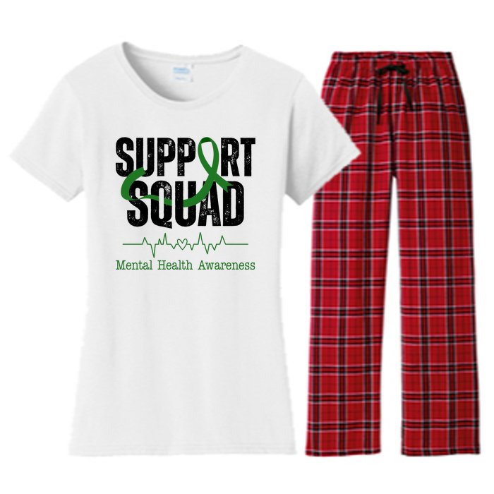 Support Squad Mental Health Awareness Heartbeat Ribbon Women's Flannel Pajama Set