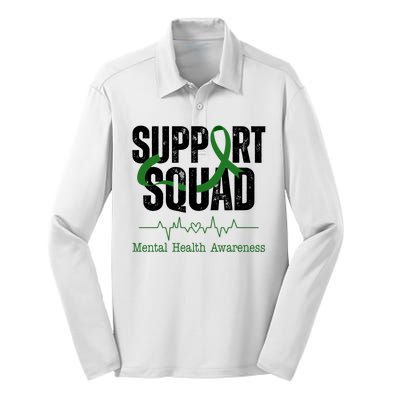 Support Squad Mental Health Awareness Heartbeat Ribbon Silk Touch Performance Long Sleeve Polo