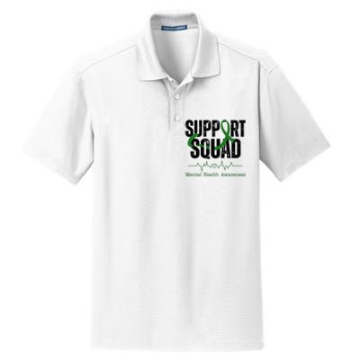 Support Squad Mental Health Awareness Heartbeat Ribbon Dry Zone Grid Polo