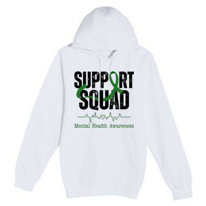 Support Squad Mental Health Awareness Heartbeat Ribbon Premium Pullover Hoodie