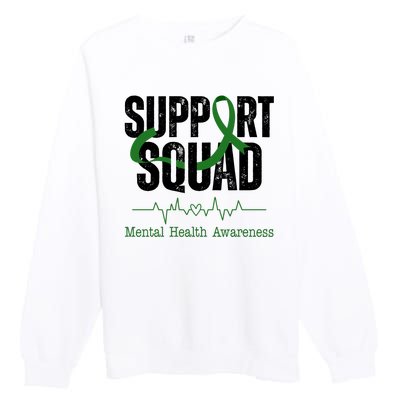 Support Squad Mental Health Awareness Heartbeat Ribbon Premium Crewneck Sweatshirt