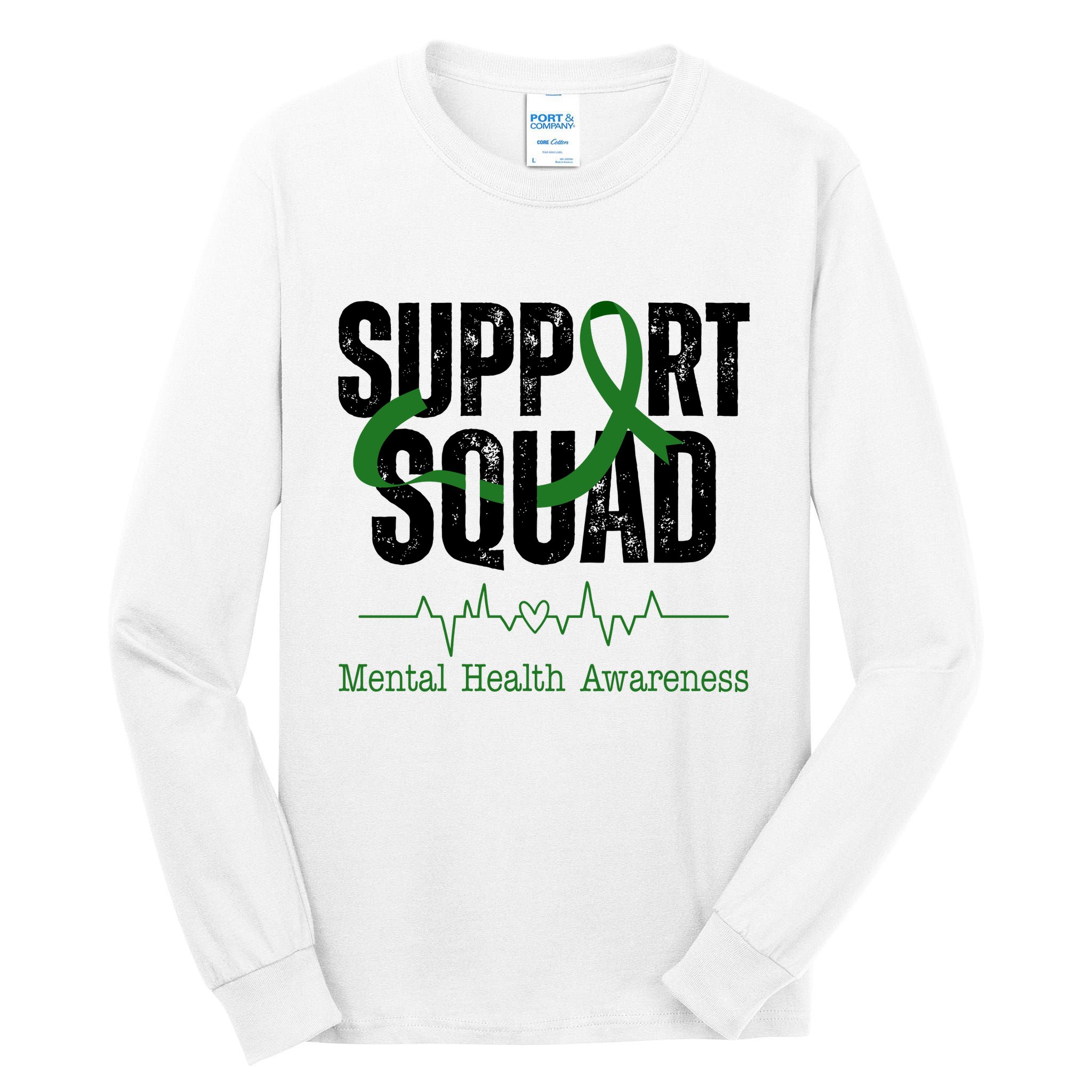 Support Squad Mental Health Awareness Heartbeat Ribbon Tall Long Sleeve T-Shirt
