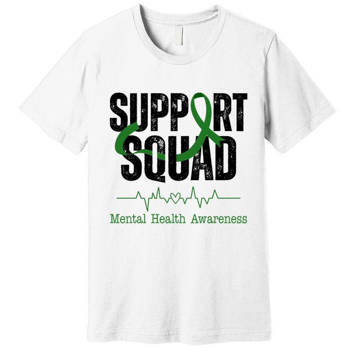 Support Squad Mental Health Awareness Heartbeat Ribbon Premium T-Shirt