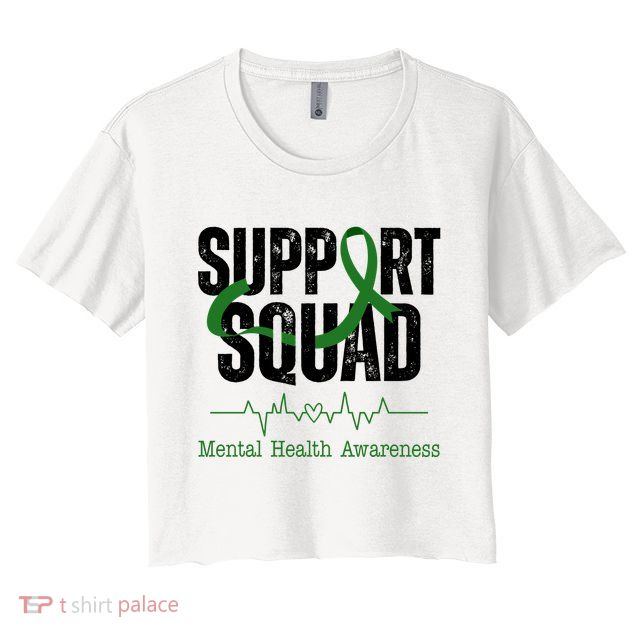 Support Squad Mental Health Awareness Heartbeat Ribbon Crop Top