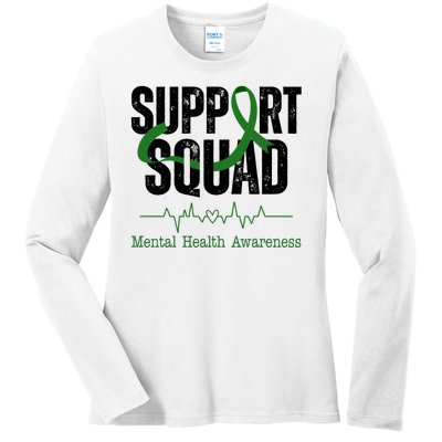 Support Squad Mental Health Awareness Heartbeat Ribbon Ladies Long Sleeve Shirt