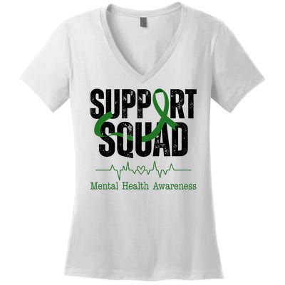 Support Squad Mental Health Awareness Heartbeat Ribbon Women's V-Neck T-Shirt